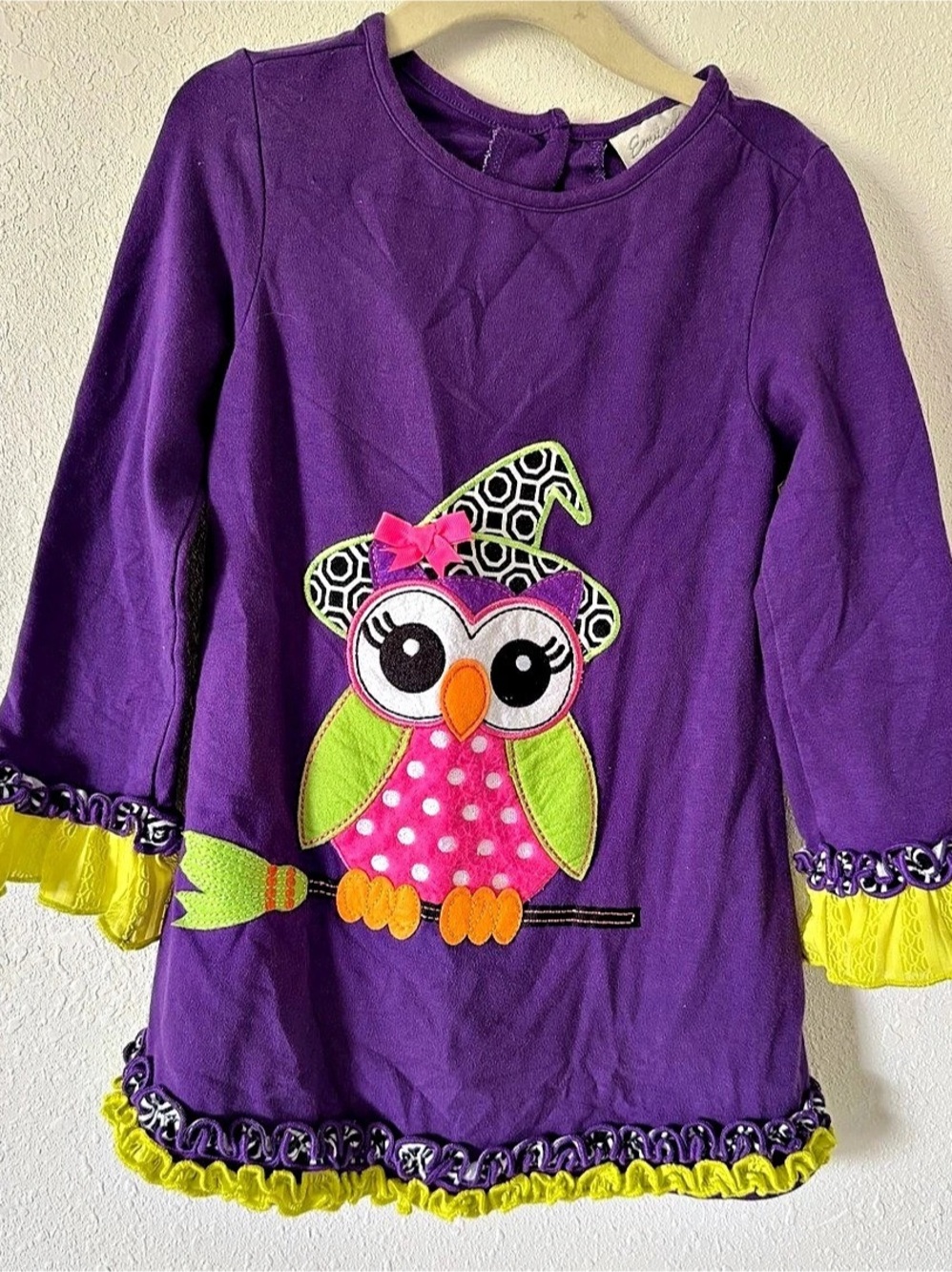 Emily Rose Nina Owl Applique Dress in Purple Girls 5 Like New